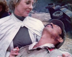 After killing off Japanese guard Shinya in Tenko 2,10 she cradles him in her arms (Photo: Lavinia Warner)